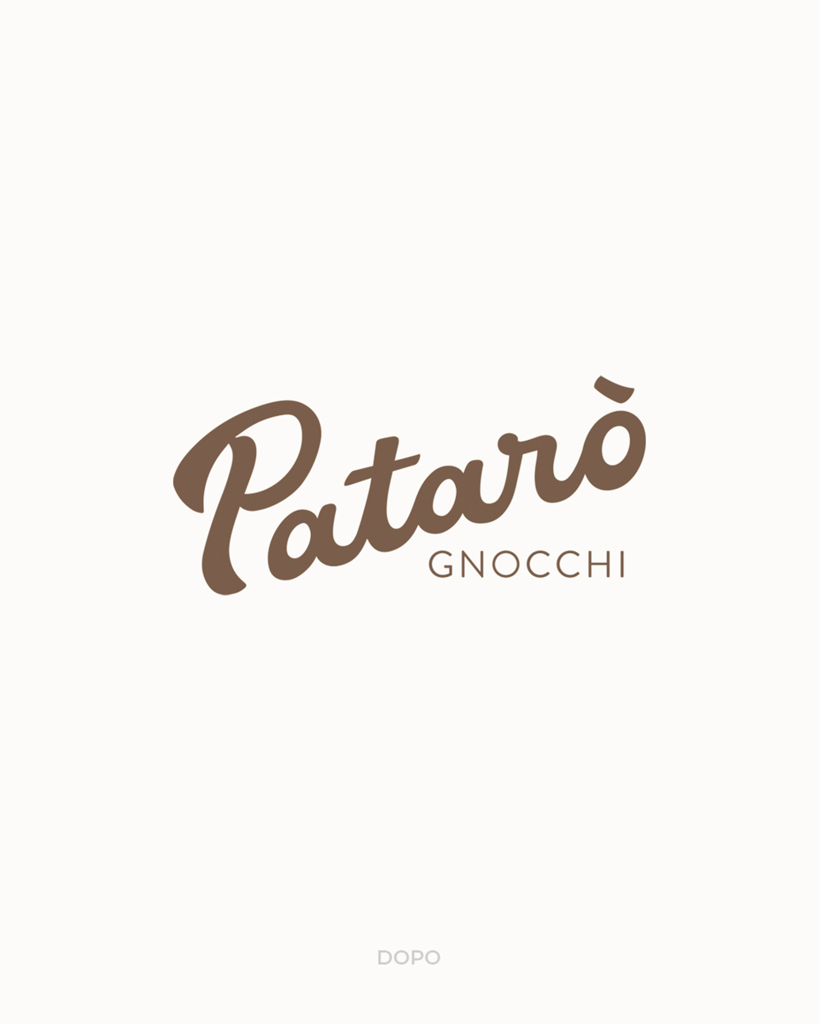 Logo pataro gnocchi in marrone su sfondo bianco